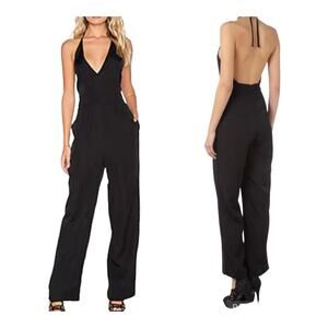 PINKMINK Take Care Backless Halter Neck Jumpsuit in Black size medium